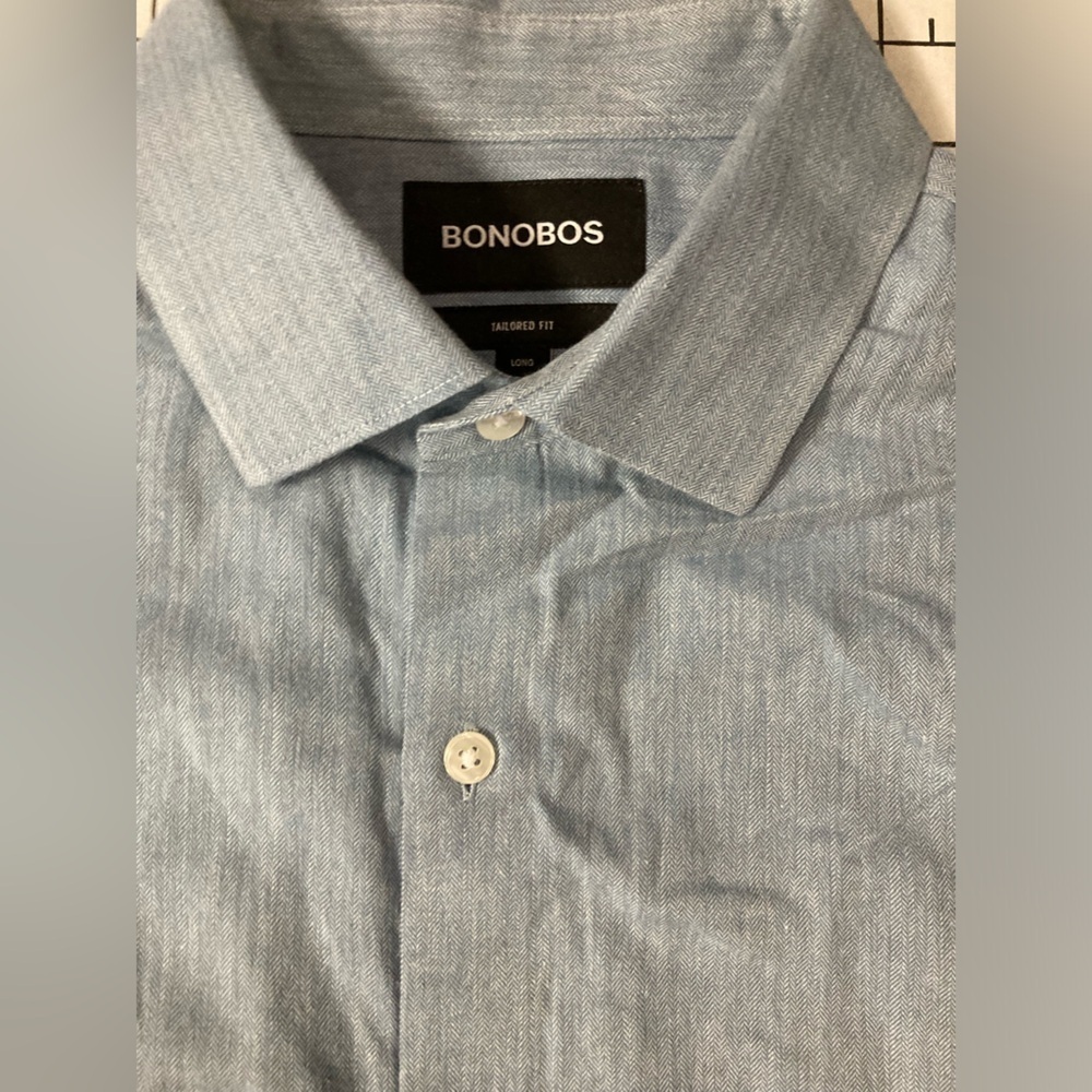 Bonobos Men’s Size Large Long Blue Tailored Fit Button Down Shirt